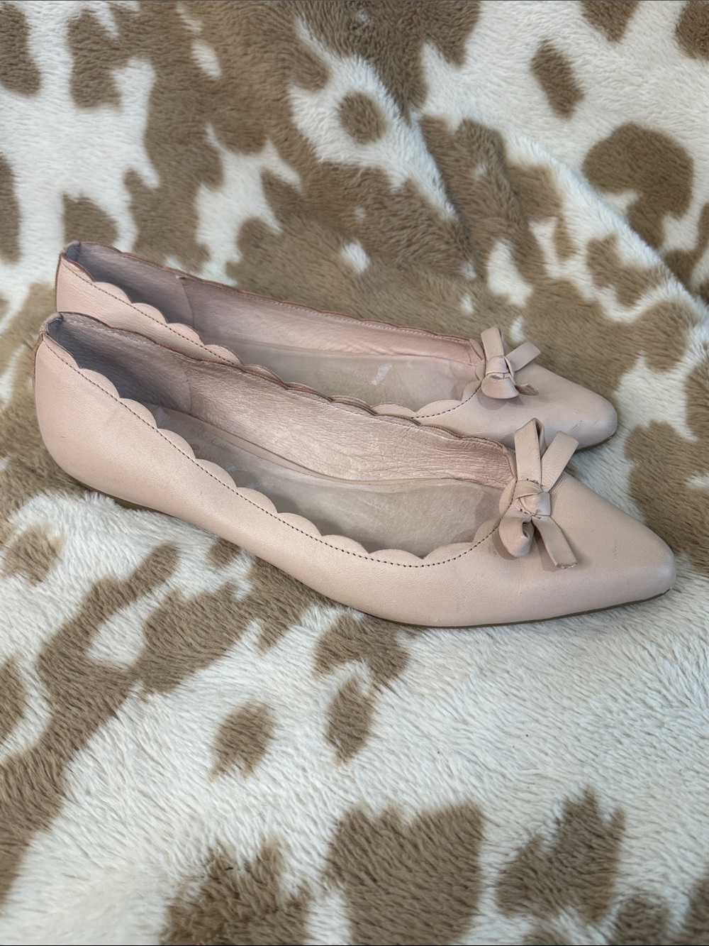 kate spade Pale Pink Scalloped Pointed Toe Bow Flats